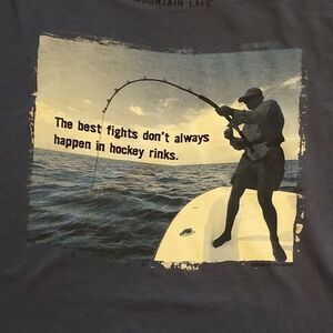 Mountain Life Men's XL SS Fishing Hockey T Shirt Blue Graphic Tee Novelty Funny
